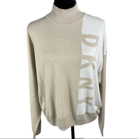DKNY Woman’s Ivory/Cream Long Puff Sleeve Turtleneck Pullover Sweater XL - Picture 1 of 9